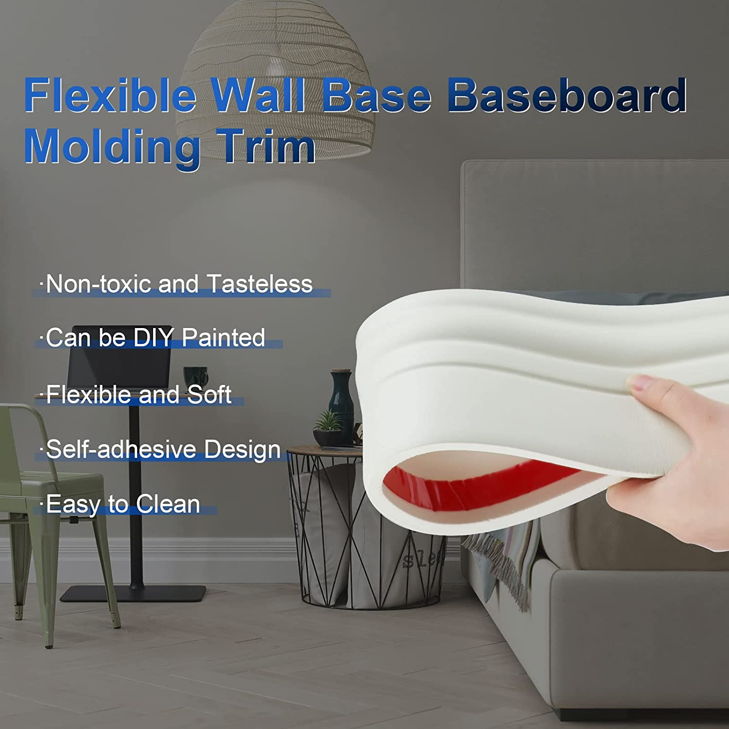 Flexible Wall Baseboard Molding Trim, 4″X16.4' SelfAdhesive Vinyl