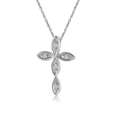 14K White Gold Diamond Cross Pendant with 18" Chain