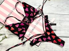 Victoria's Secret Ring Strappy Triangle Swim Bikini Top Thong SET Ombr Heart