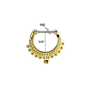 Authentic 16G Bar Surgical Clicker Hoop with sterling silver charm 18k gold plated