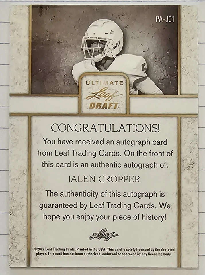 2022 Jalen Cropper Autograph 60/75 Ultimate Leaf Draft #PA-JC1  - Image 2 of 2