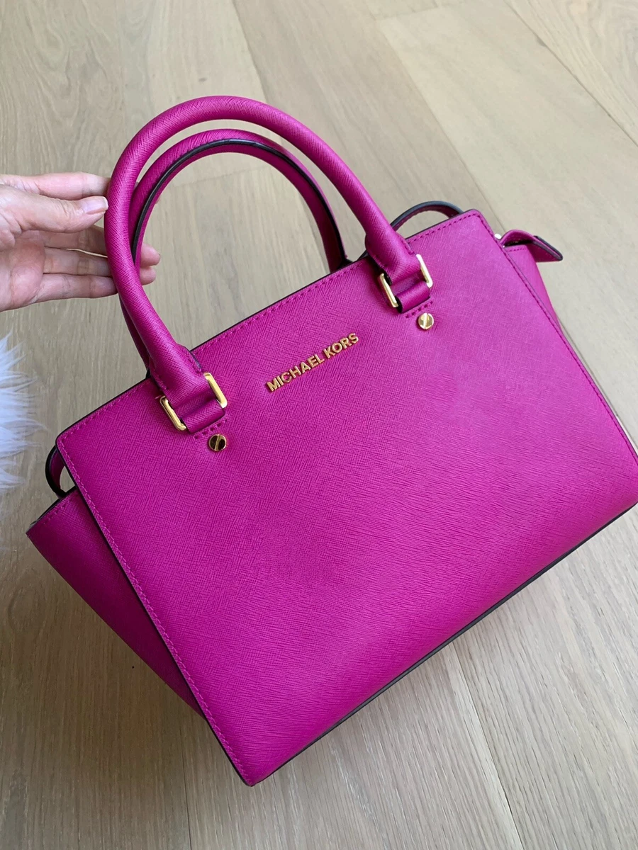 MICHAEL KORS SELMA FUSCHIA PINK SAFFIANO LEATHER CROSSBODY SATCHEL BAG NWT!