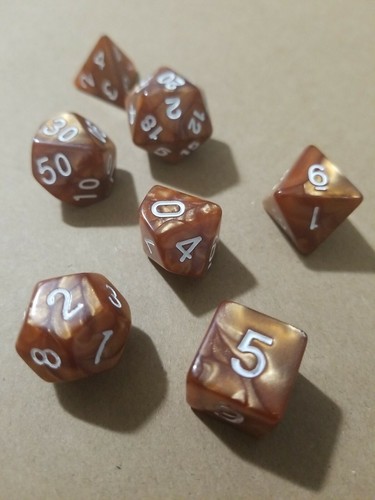 Polyhedral Gaming 7Pc Dice Set Bronze Swirl; DnD, Roleplaying, FREE SHIPPING - Picture 2 of 2