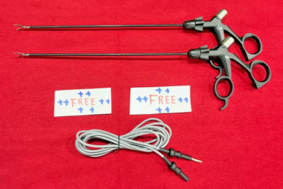 3pc-Laparoscopic Curved Scissor Forceps 5mmx330mm & Monopolar Cable Free