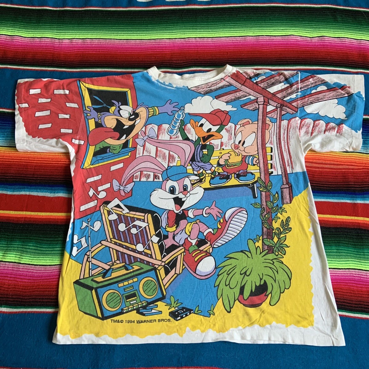 Vintage 90s Tiny Toons Looney Toons AOP All Over Print T Shirt 