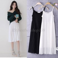Womens Pleated Layered Full Length Lady Cami Long Slip Dress Extender