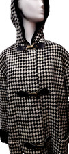 Heavy Fur Wool Coat Large Houndstooth Hooded Faux Back Fur Ashley Scott M Large