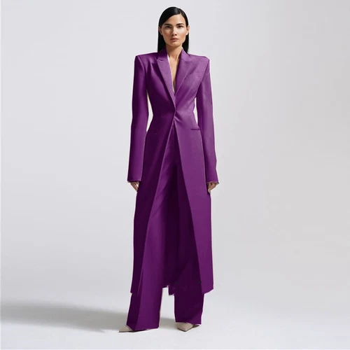 Women Long Jackets Suits Ladies Modern Fashion Prom Evening Party 2Pcs Outfits - Picture 6 of 19