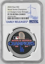 2024 World Champion Dodgers 1 Oz $2 Fine Silver Proof Coin NGC PF70 Ultra Cameo