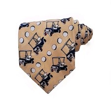 Barry Wells Men's Neck Tie 100% Silk made in USA Yellow Golf cart balls 59"