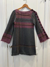 Nanette Lepore Wool Sweater Dress Belled Sleeves Fringe Metallic Fibers ~~ Small
