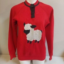 Vitage Bassett Walker Red Sweatshirt M Granny Sheep Embroidered Cottage Prairie