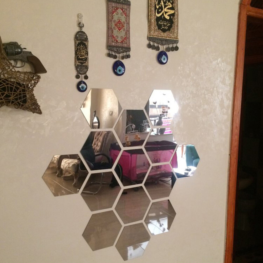 6/12/24/36pcs Mini Mirror Tiles Wall Sticker Self Adhesive Stick Art