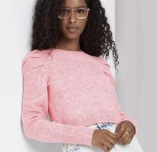 Wild Fable Pink Puff Sleeve Crew Neck Pullover Sweater Nwt Small