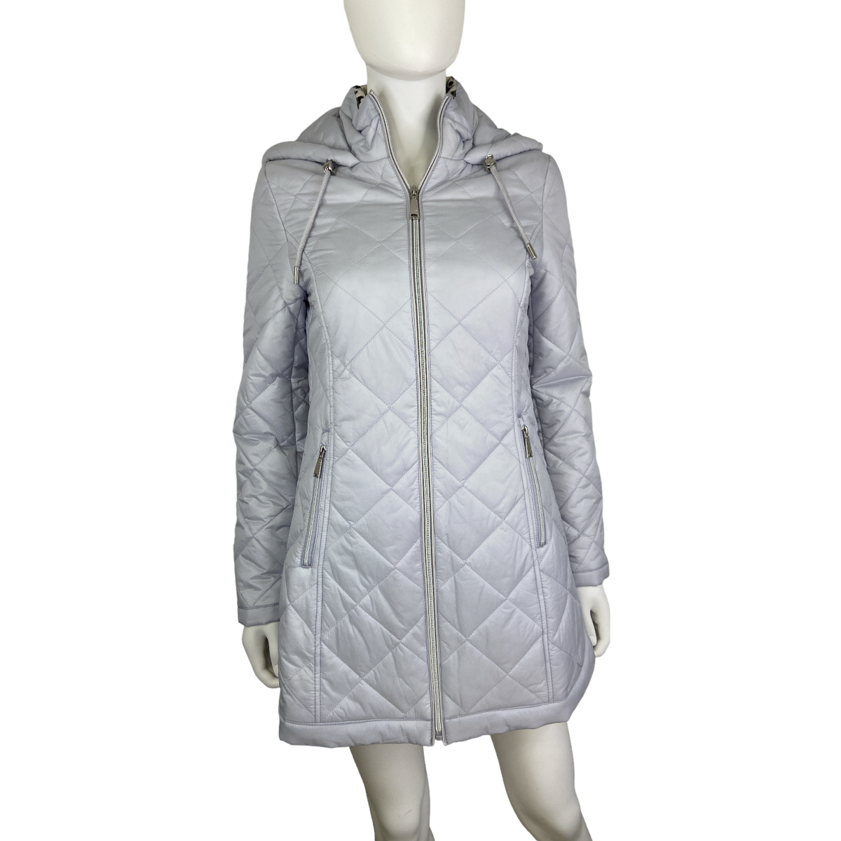 Laundry By Shelli Segal Gray Quilted Zip Parka Coat Size XS