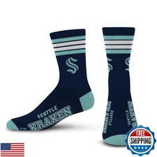 For Bare Feet NHL Seattle Kraken 4 Stripe Deuce Crew Sock Team Color LARGE