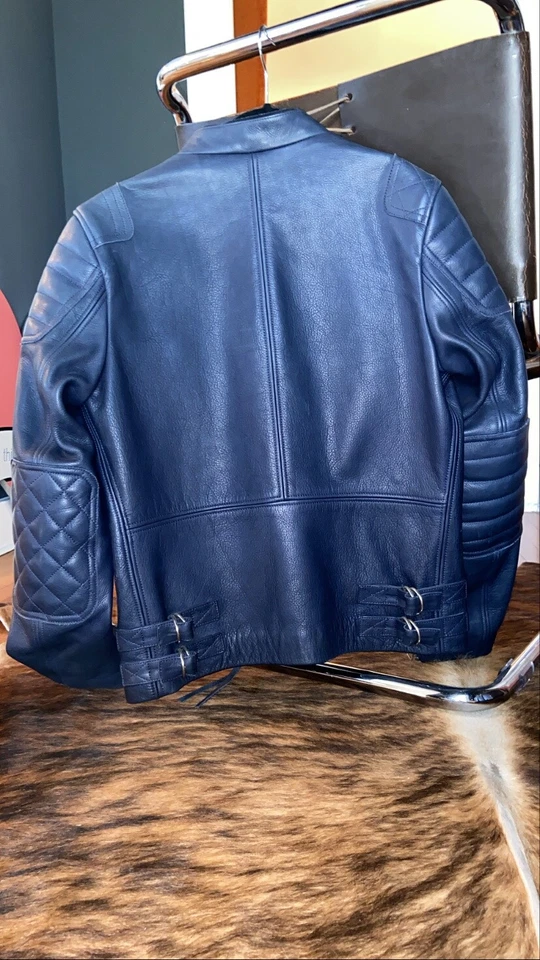 CHAQUETA DE CUERO ACNE STUDIOS OLIVA AZUL MARINO TALLA 44 Foto 2 de 4