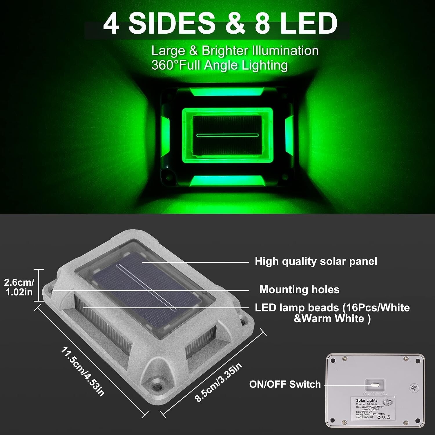 8x Solar Power Driveway Lights Pathway Lights Dock Light Safety Green