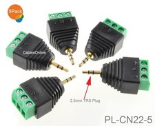 5-Pack 2.5mm TRS Male Jack to AV 3-Screw Terminal Block Balun Connector