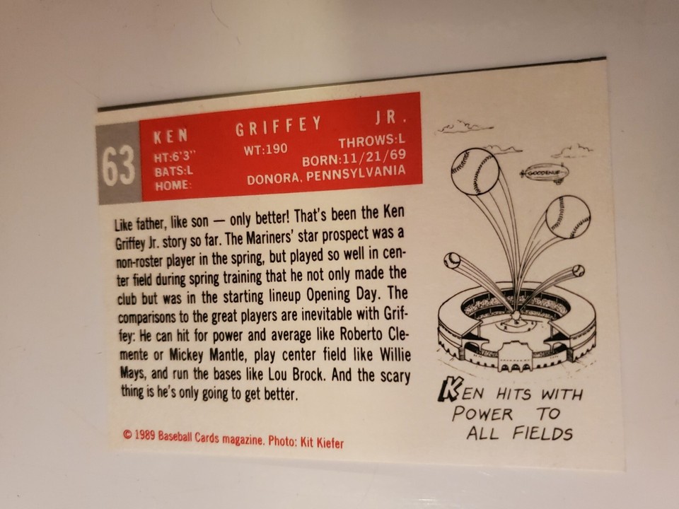 1989 Baseball Card Price Guide Magazine Hand Cut 63 Ken Griffey Jr 1989-baseball-card-price-guide-magazine-hand-cut-63-ken-griffey-jr