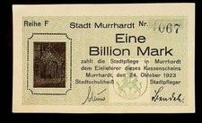 1923 Germany MURRHARDT  1 Trillion / 1.000.000.000.000 Mark Banknote
