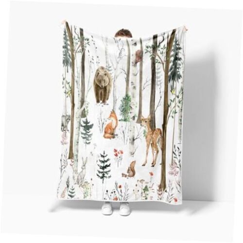 Rustic Cabin Throw Blanket, Bear Deer Country Hunting Wild Animal Throw 60"X90"