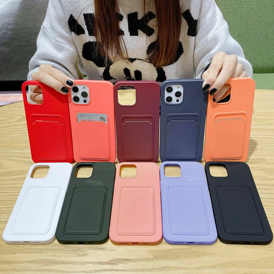 For iPhone 15 Pro Max 14 13 12 Phone Case Silicone Cover With Wallet Card Holder - Image 3 of 4