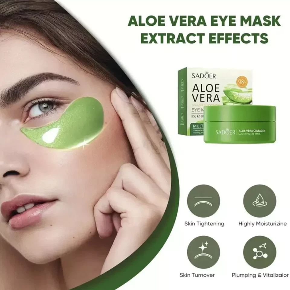 60 PCS UNDER EYE PADS ALOE VERA COLLAGEN MASK HYDRATING ANTI AGING WRINKLES - Image 3 of 4