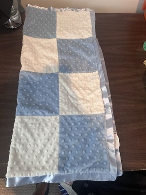 Cocalo Baby Blue/white Minky Dot Square Patchwork Blanket Satin Security Lovey