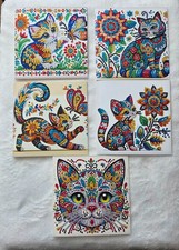 5 Handmade cat themed greeting cards with embellished gems.