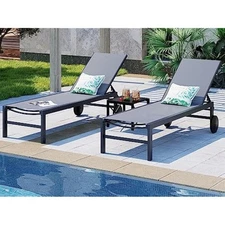 Lounge chair for outside set of 2, patio chaise lounge outdoor w/ 5-po
