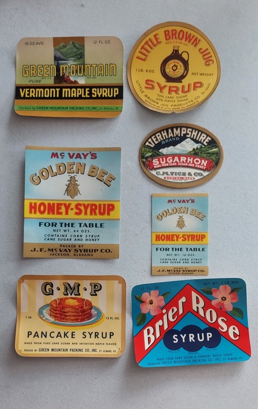 7 Vintage Original lot of (7) MAPLE SYRUP LABELS~ Kitchen Art Ready to frame