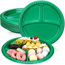 50 Pcs 10 Inch Plastic 3 Compartment Divided Plates Heavy Disposable Plates D...