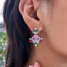 Women Cute Silver Plated Cubic Zirconia Long Christmas Tree Dangle Drop Earrings