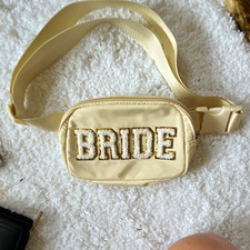 BRIDE Bridal Wedding Belt Bag Fanny Pack Zip Pouch, Cream/Ivory