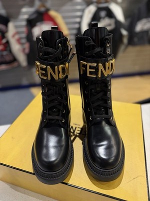 FENDI Fendigraphy Graphy Cuff Leather Biker Combat Boots $1590