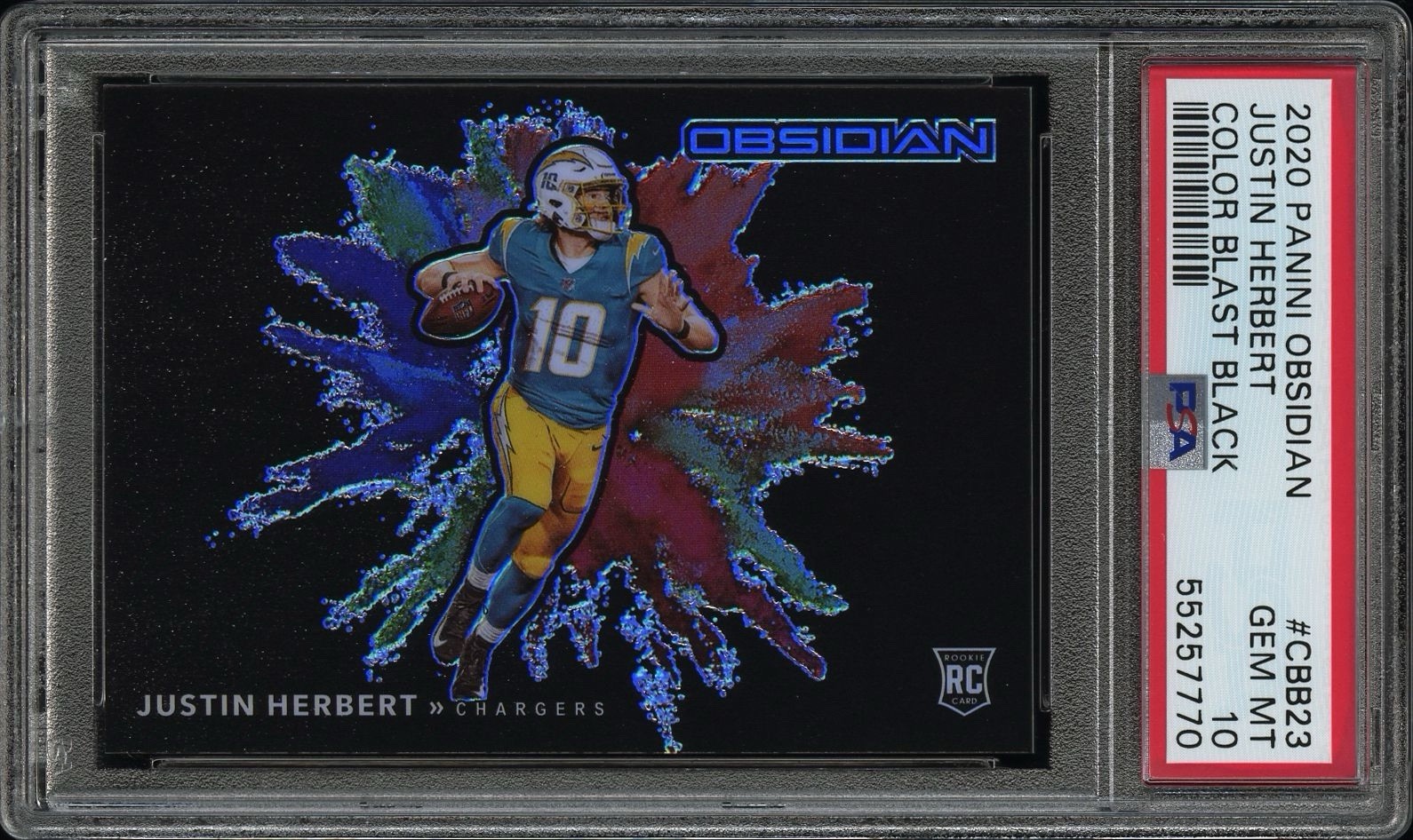 2020 Panini Obsidian Football #CBB23 Justin Herbert Color Blast PSA 10