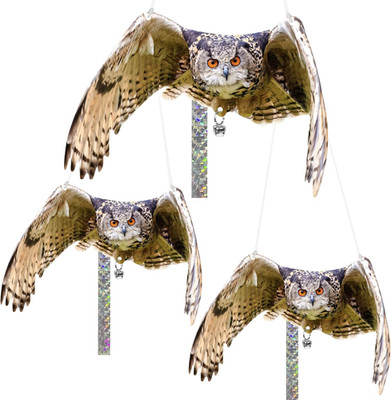 3 Pack Owl to Keep Birds Away Decoy Scare Fake Owl Reflective Hanging Repellent