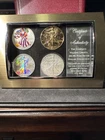 4 Coin Set Colorized Enhanced 2004 1 Oz American Silver Eagle Coins W/ frame