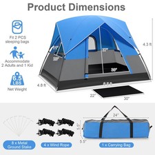 Camping Tent for 2-3 People Waterproof & Windproof Family Dome Tent w/ Rainfly
