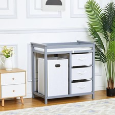 Wooden Baby Infant Diaper Changing Table Station Dresser with Laundry Hamper