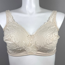 Vintage Sears Bra Size 42C Unlined Lace Semi-Sheer Cream Nylon Wireless 54325