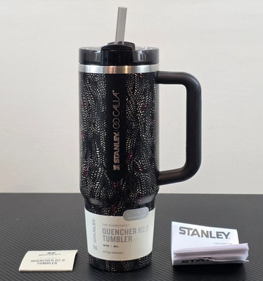 #ad Stanley x CALIA FlowState Quencher H2.0 Tumbler 30 oz Black Serpent w Straw $22.99