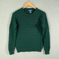 Polo Ralph Lauren Cable Knit Sweater Women Large Slim Green Crew Cotton Pullover