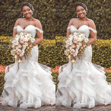 Mermaid Wedding Dresses Ruffles Off Shoulder African Elegant Lace Bridal Gowns