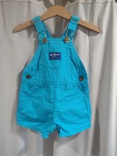 OSH KOSH B'GOSH Vestbak Toddler Aqua Made USA Cotton Overalls Size 12M VTG