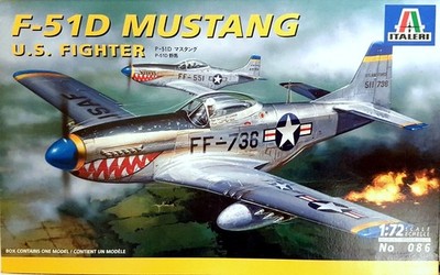 Italeri 086 F-51D Mustang in unversiegelter OVP 1:72 Ein Bauteil ist lose