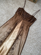 VTG Morgan  Co Prom Dress Maxi Gown Y2K Brown Ombre Empire Beaded Fairy sz 3/4