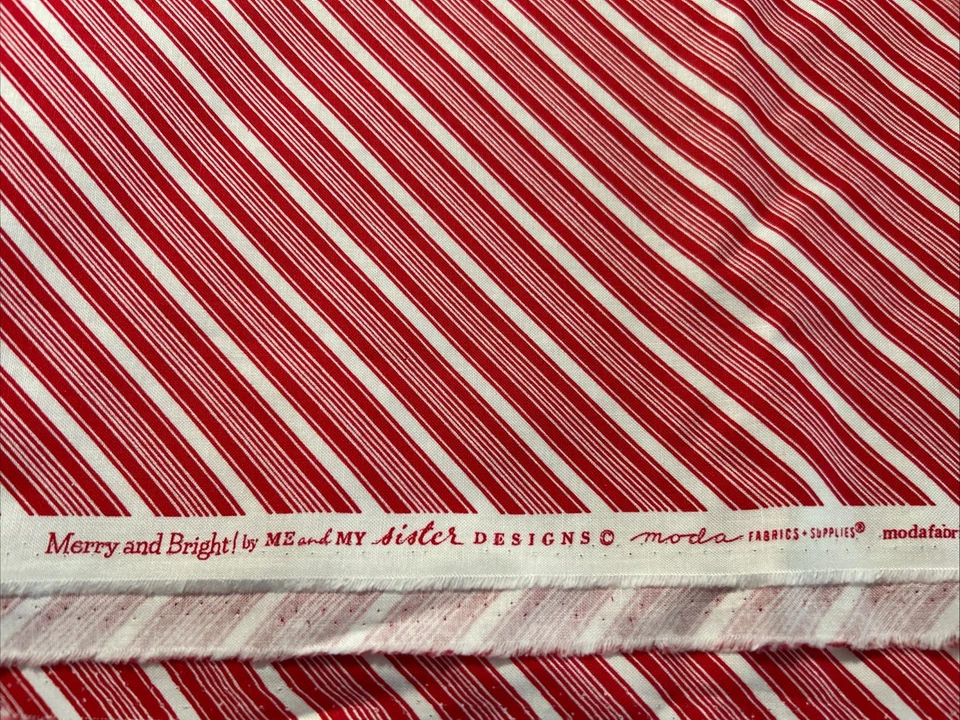 Christmas Holiday Diagonal Stripe Cotton Fabric Red White Merry & Bright 3 YARDS - Image 2 of 4