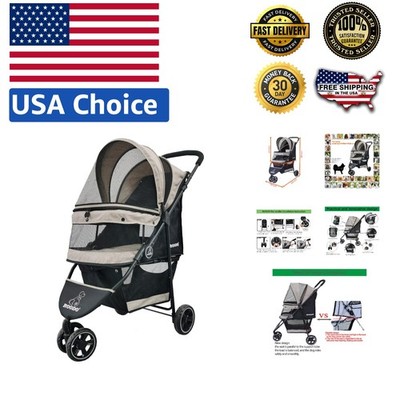 Quick-Install 3-Wheel Pet Stroller - Lightweight & Safe for Small Dogs and Cats